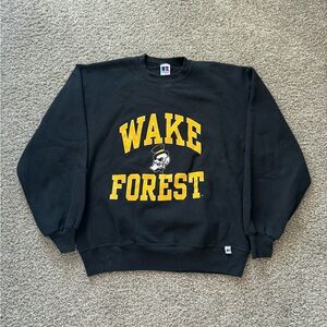 Vintage Wake Forest Crewneck Sweatshirt black 90s Russell Sz L Made in the USA